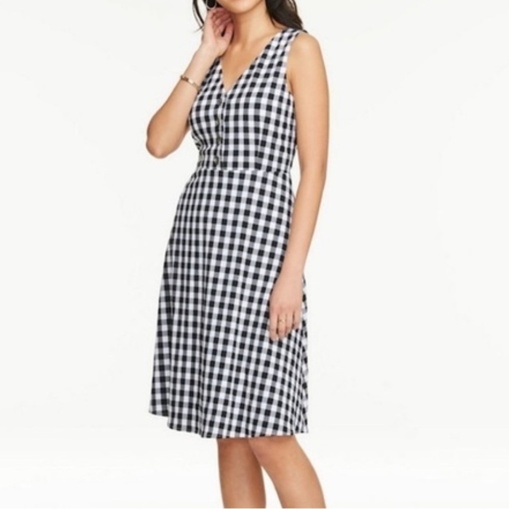 Ann Taylor Black and White Gingham Midi Dress